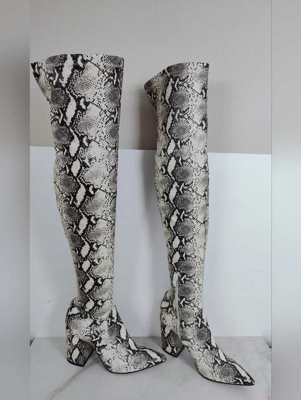 Steve Madden Jacoby Thigh High Snake Print OTK Pointed Toe Boots, Sz 7
